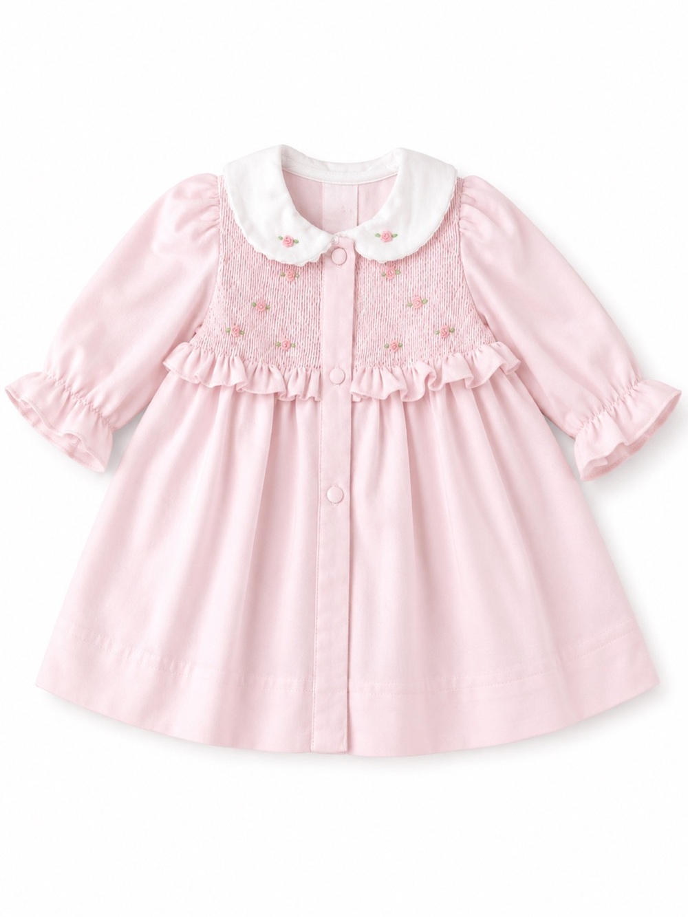 Vintage Pink Smocked Baby Dress with Peter Pan Collar
